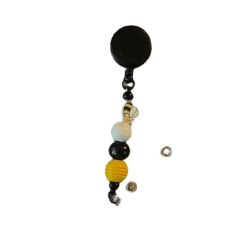 Bee Themed Beaded Badge Reel with Bee Topper